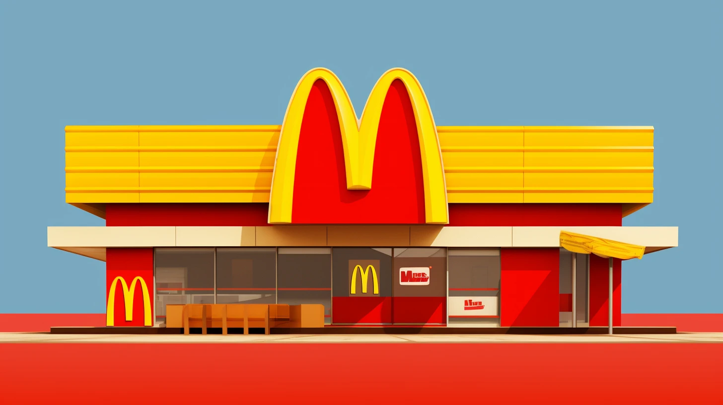 Retro McDonald's restaurant with giant golden arches and red facade