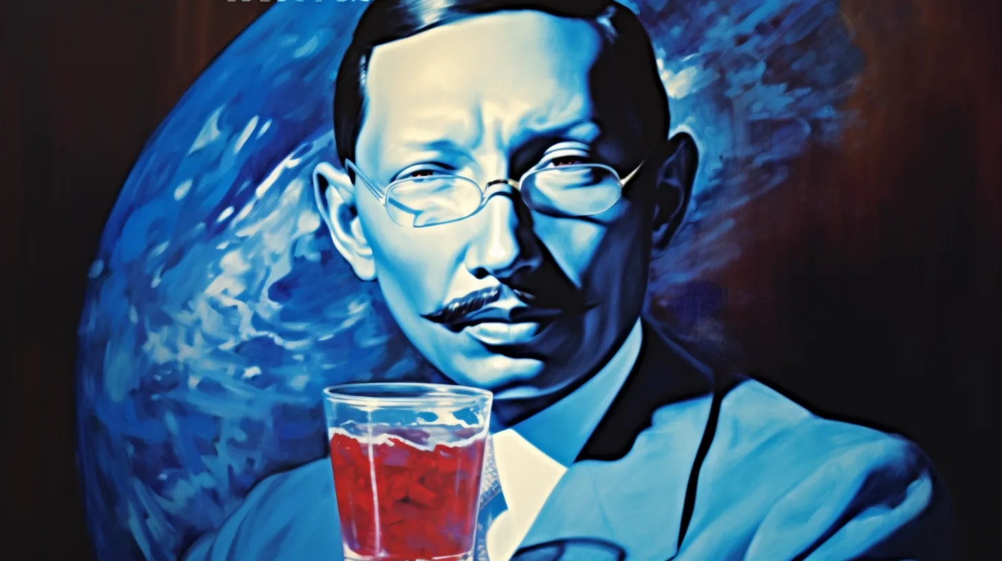 Caleb Bradham painted portrait © History Oasis Caleb Bradham painted portrait holding a glass of red soda