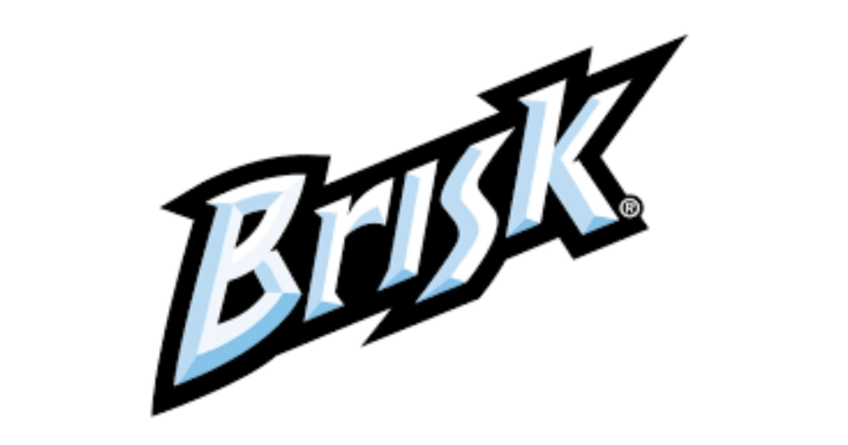 Brisk iced tea logo wordmark in white and light blue