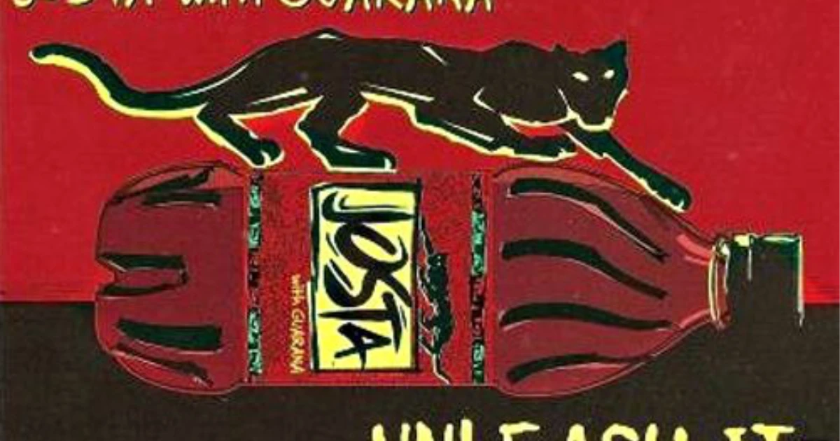 Josta soda ad artwork with black panther above red guarana bottle