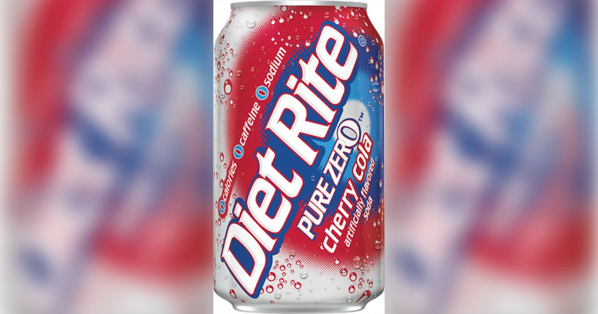 Diet Rite Pure Zero Cherry Cola can in red, white, and blue