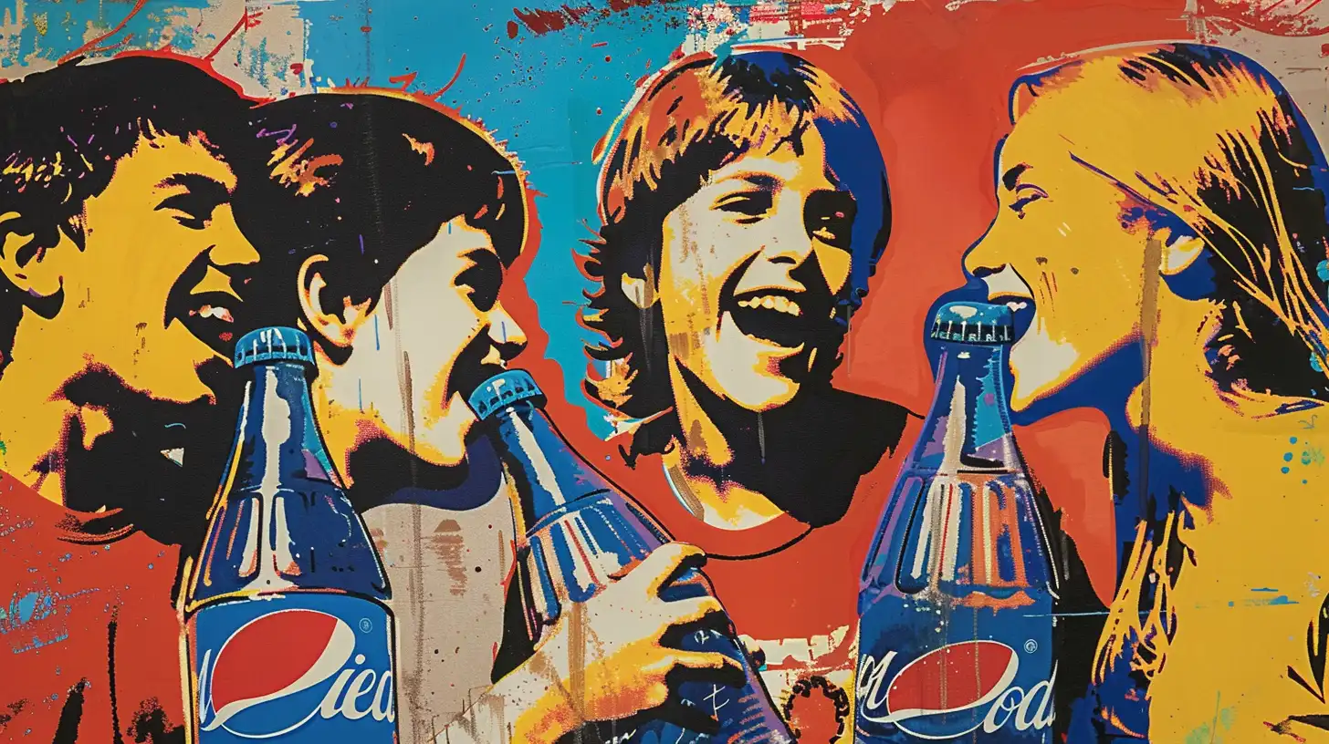 Pepsi Bottles Group Of Teenagers 1980s