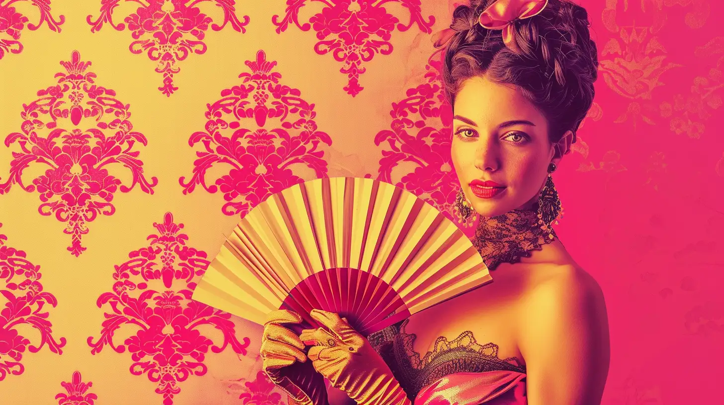 French Woman Holding Paper Fan Rocco Fashion