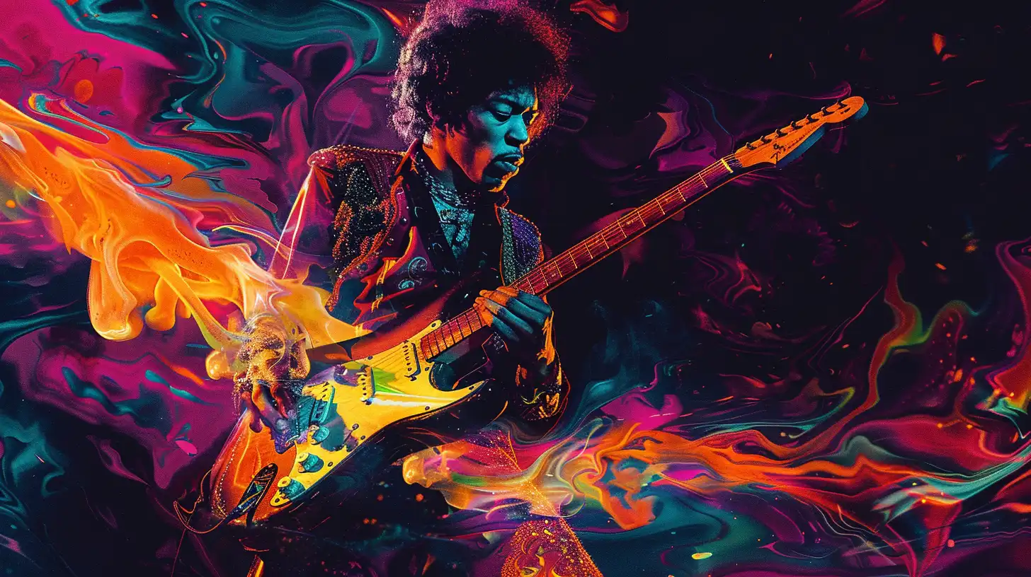 © History Oasis JIMI HENDRIX BURNING HIS GUITAR