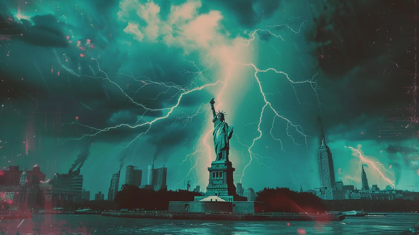 Lightning Striking The Statue Of Liberty