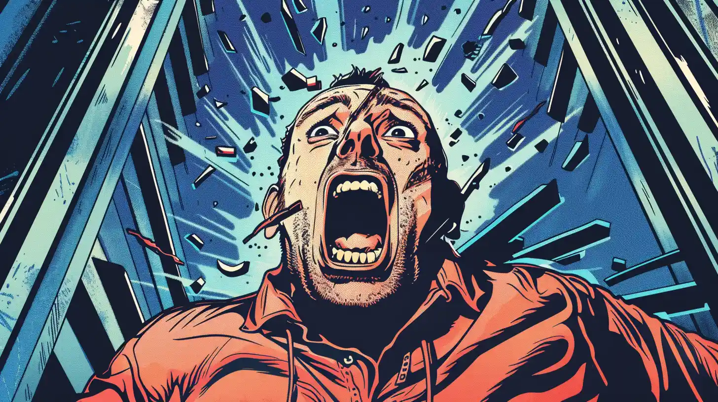 A Mechanic Man Being Crushed By A Falling Elevator