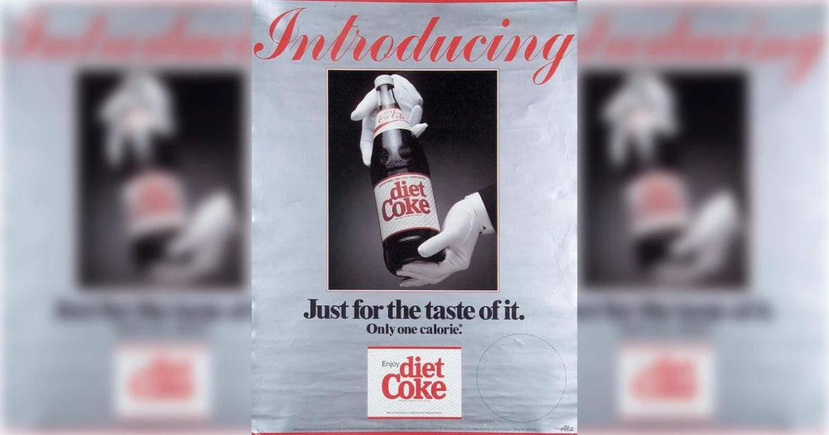 Introducing Diet Coke poster with gloved hands holding a glass bottle