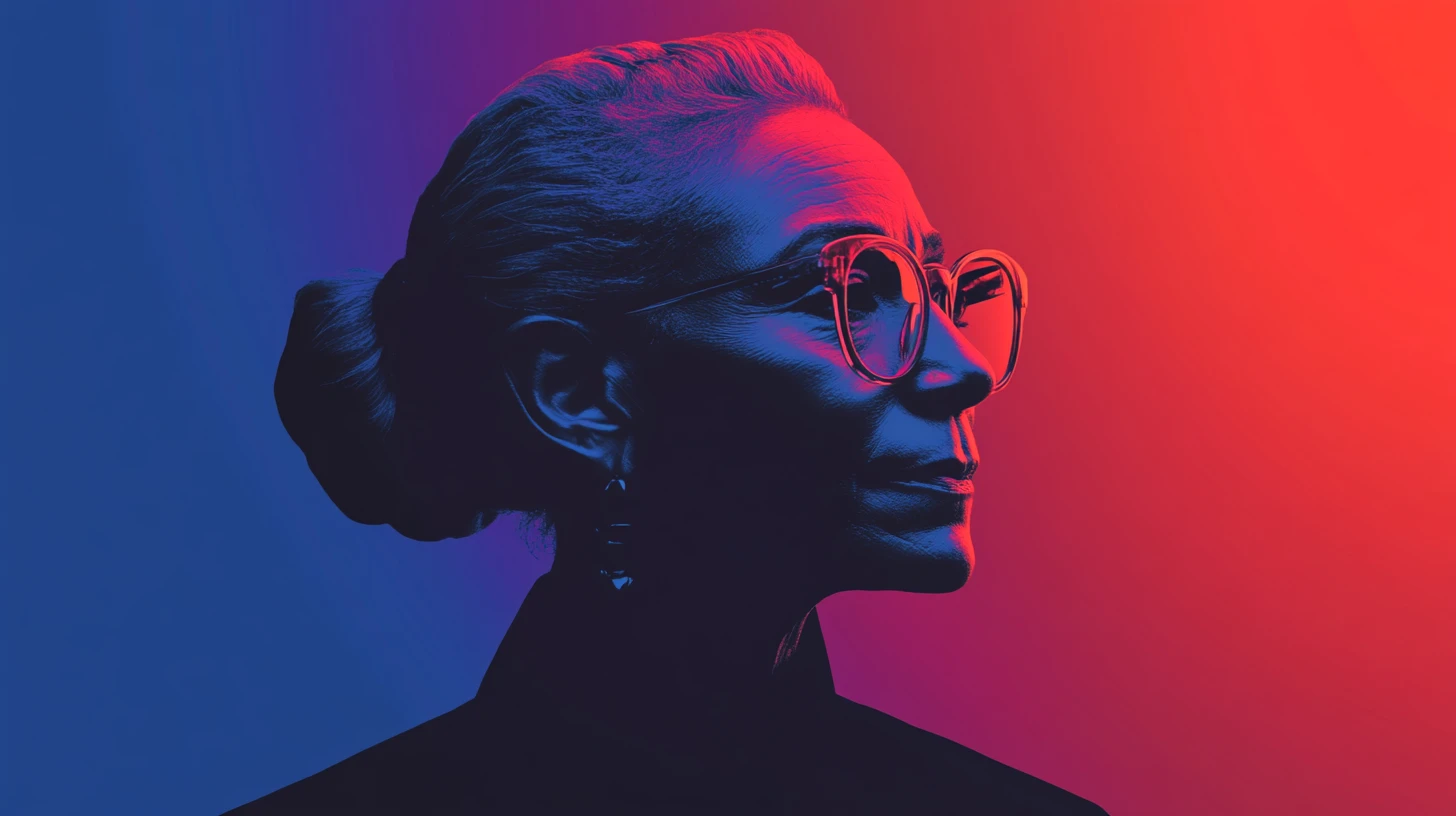 Profile portrait of an older woman © History Oasis Profile illustration of an older woman with glasses and hair in a bun