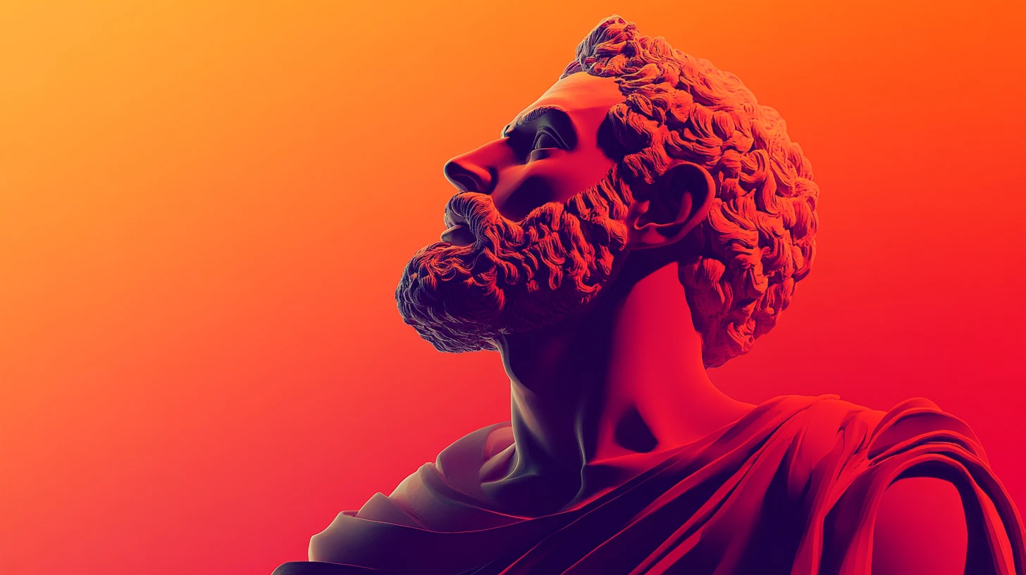 Bust of Archimedes © History Oasis Marble bust of Archimedes, bearded and draped, against an orange-red gradient