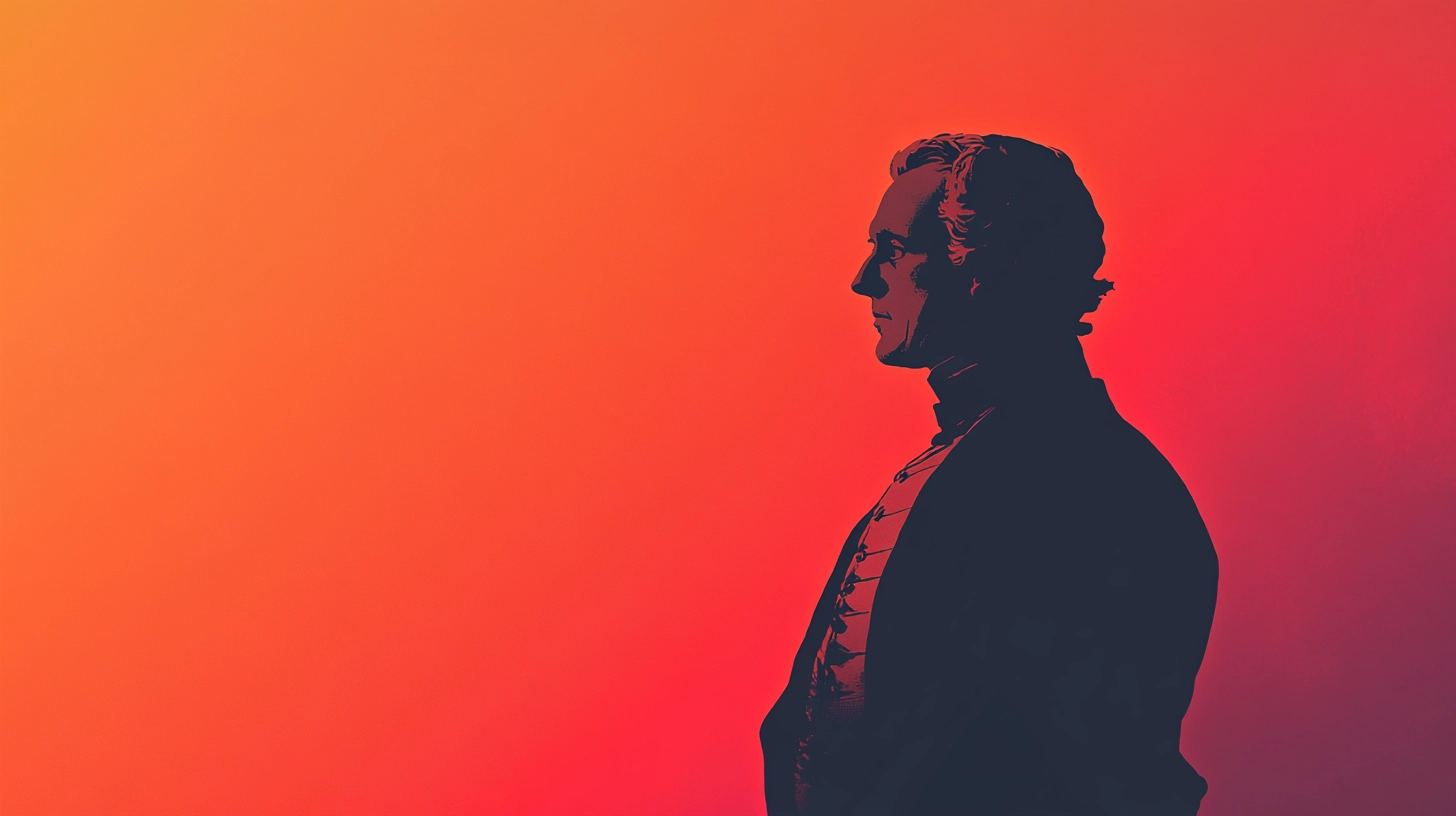 Silhouette portrait of a man in 18th-century dress © History Oasis Silhouette of a man in an 18th-century coat and cravat, orange background