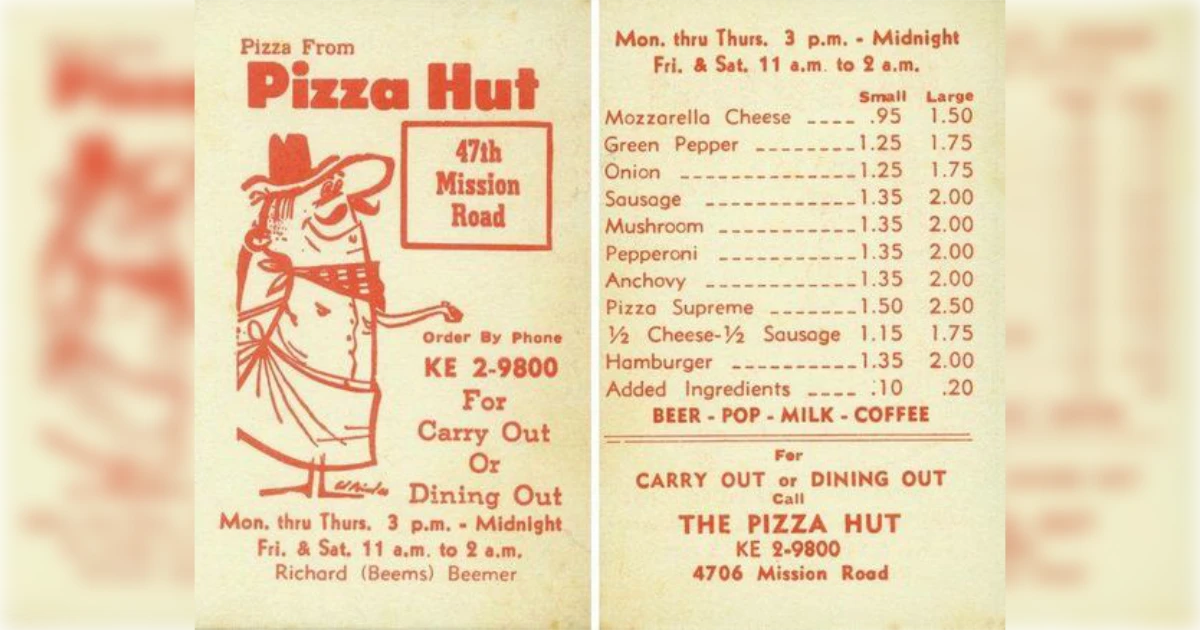 Vintage Pizza Hut Menu