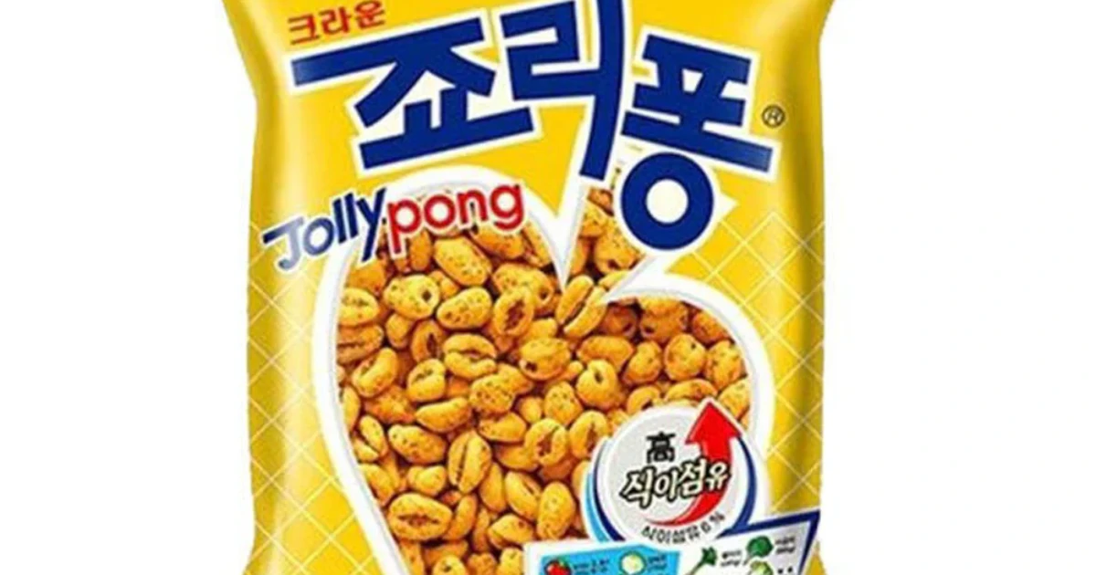 Jolly Pong Yellow Jolly Pong bag of Korean puffed wheat cereal with Hangul lettering