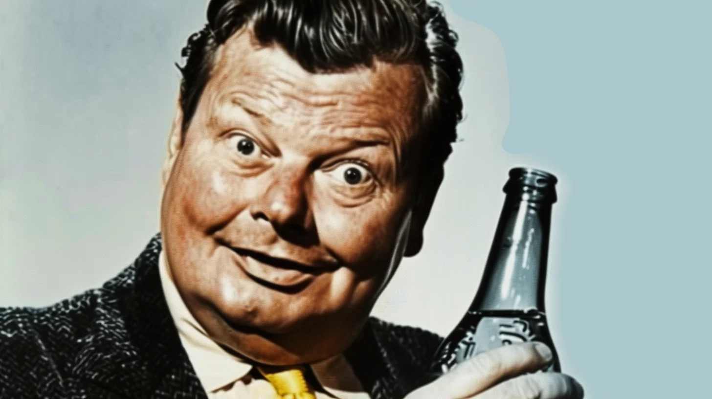 Benny Hill holding a soda bottle © History Oasis Benny Hill smiling while holding a glass soda bottle