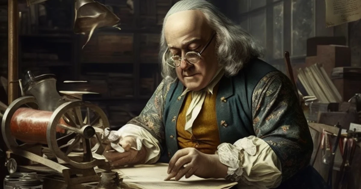 Benjamin Franklin’s printing press © History Oasis Illustration of Benjamin Franklin's printing press