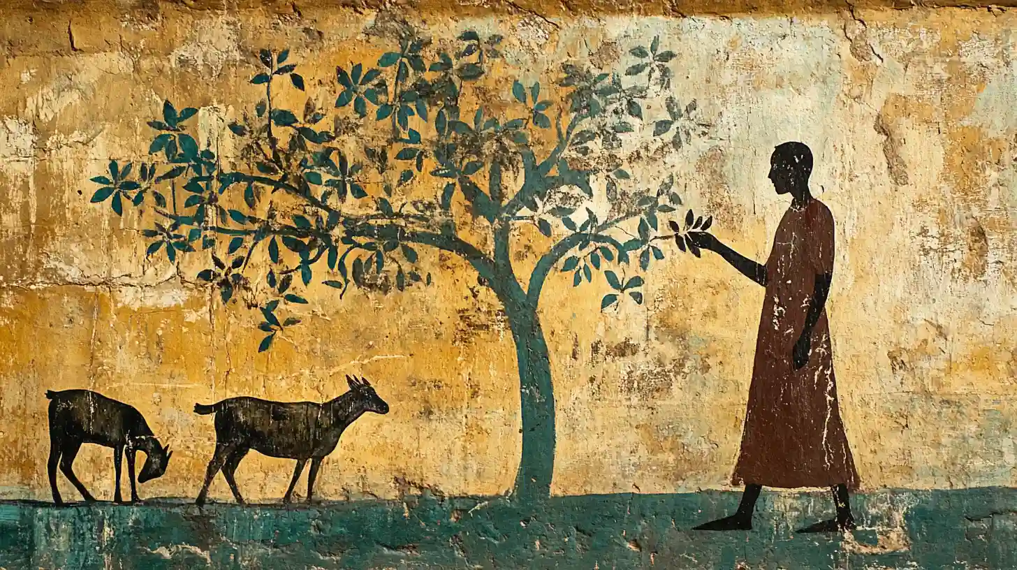 Ethiopian Goat Herder Picking Coffee Beans