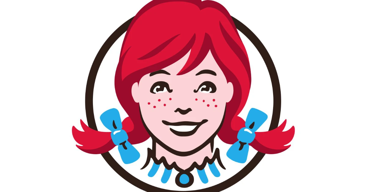 The 2013 logo's collar — read it as ruffles, or read it as 'MOM' — Wendy's Close-up of the 2013 Wendy's logo showing the collar squiggles some readers see as the word MOM