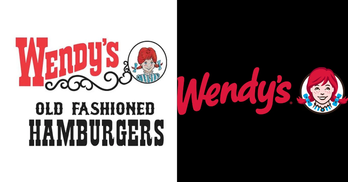 The 1969 original beside the 2013 redesign — Wendy's Wendy's original 1969 Old Fashioned Hamburgers logo beside the 2013 redesign