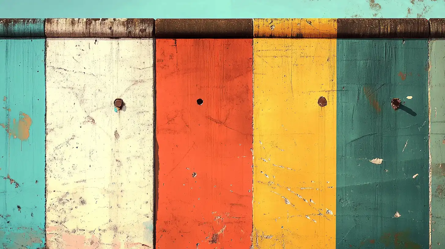 Concrete Berlin Wall panels painted in faded bright colors