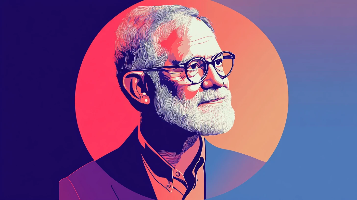 Illustrated portrait of a bearded man in glasses © History Oasis Illustrated portrait of white-bearded man wearing round eyeglasses