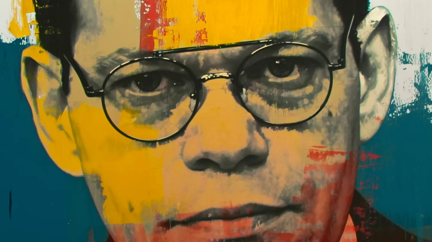 Philip Condit, the first Boeing executive to formally hold the title of chief executive officer © History Oasis Philip Condit in wire-rimmed glasses, painted in overlapping strokes of yellow, teal and red