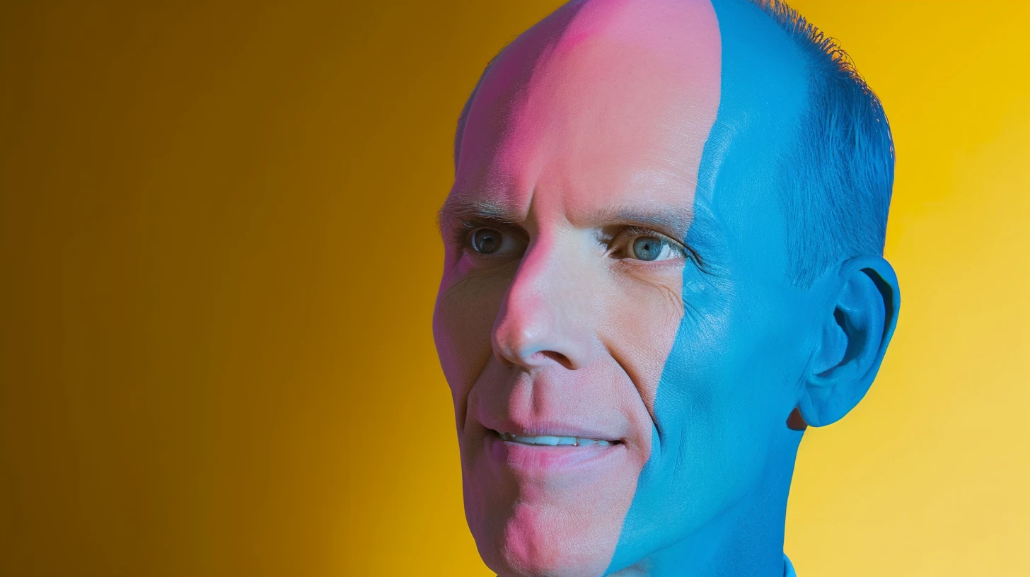 Dennis Muilenburg, the engineer who rose through Boeing over three decades and was fired in 2019 © History Oasis Dennis Muilenburg in profile, his face split into pink and blue halves against a yellow field