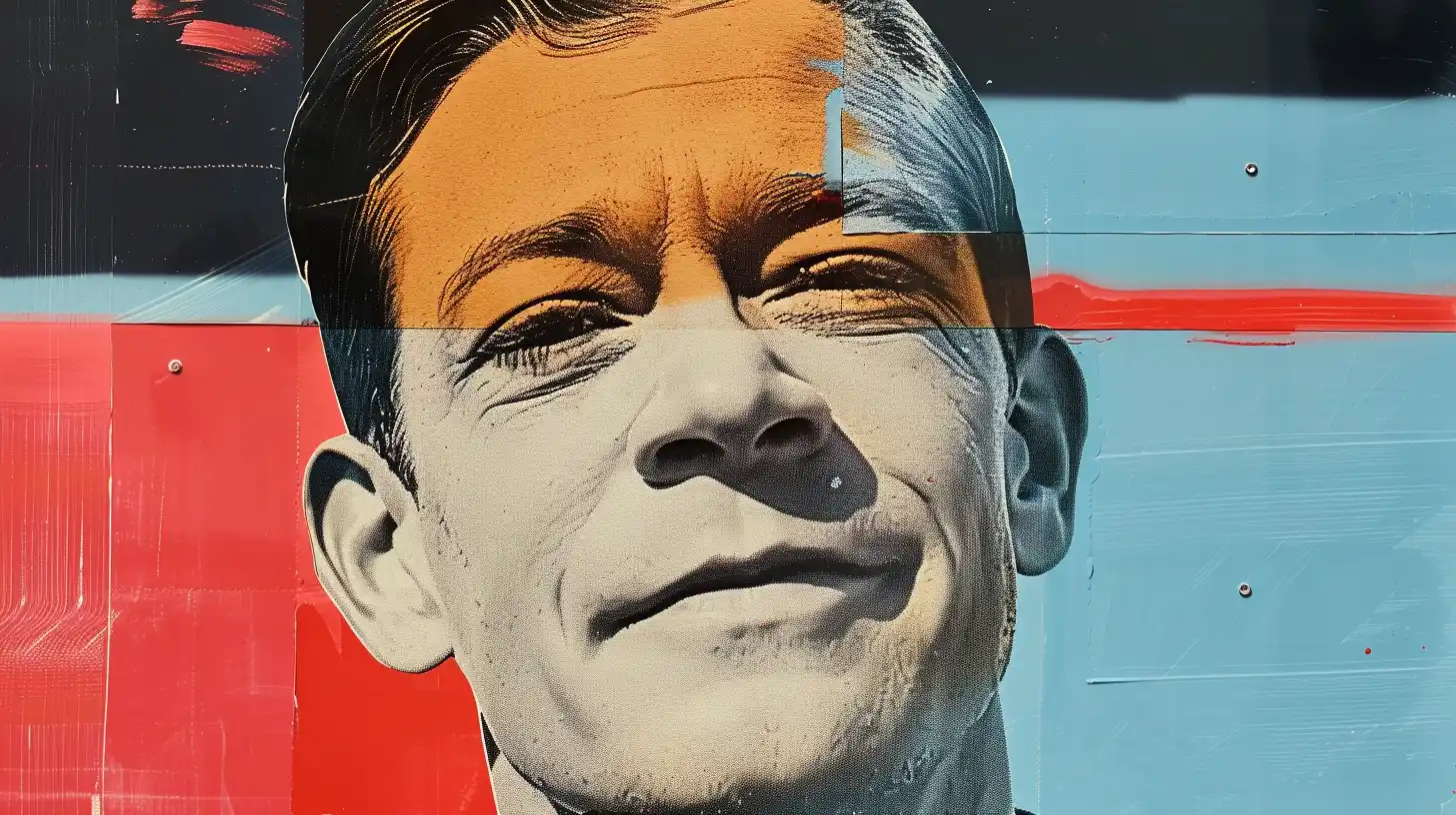 Chris Kempczinski collage portrait © History Oasis Chris Kempczinski collage portrait over red and pale blue panels