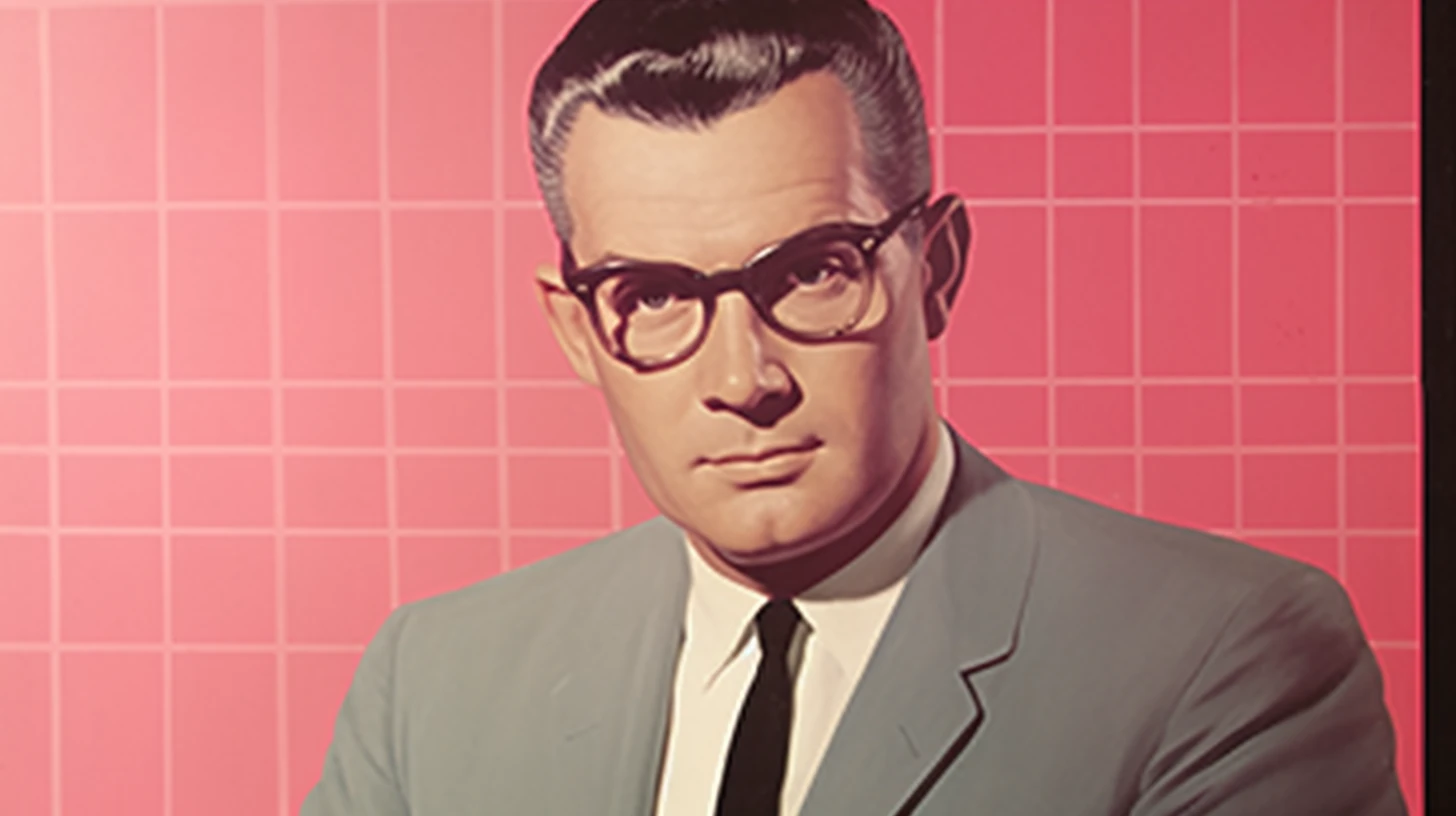 Executive in a gray suit and horn-rimmed glasses © History Oasis 1950s-style portrait of a man in gray suit and horn-rimmed glasses