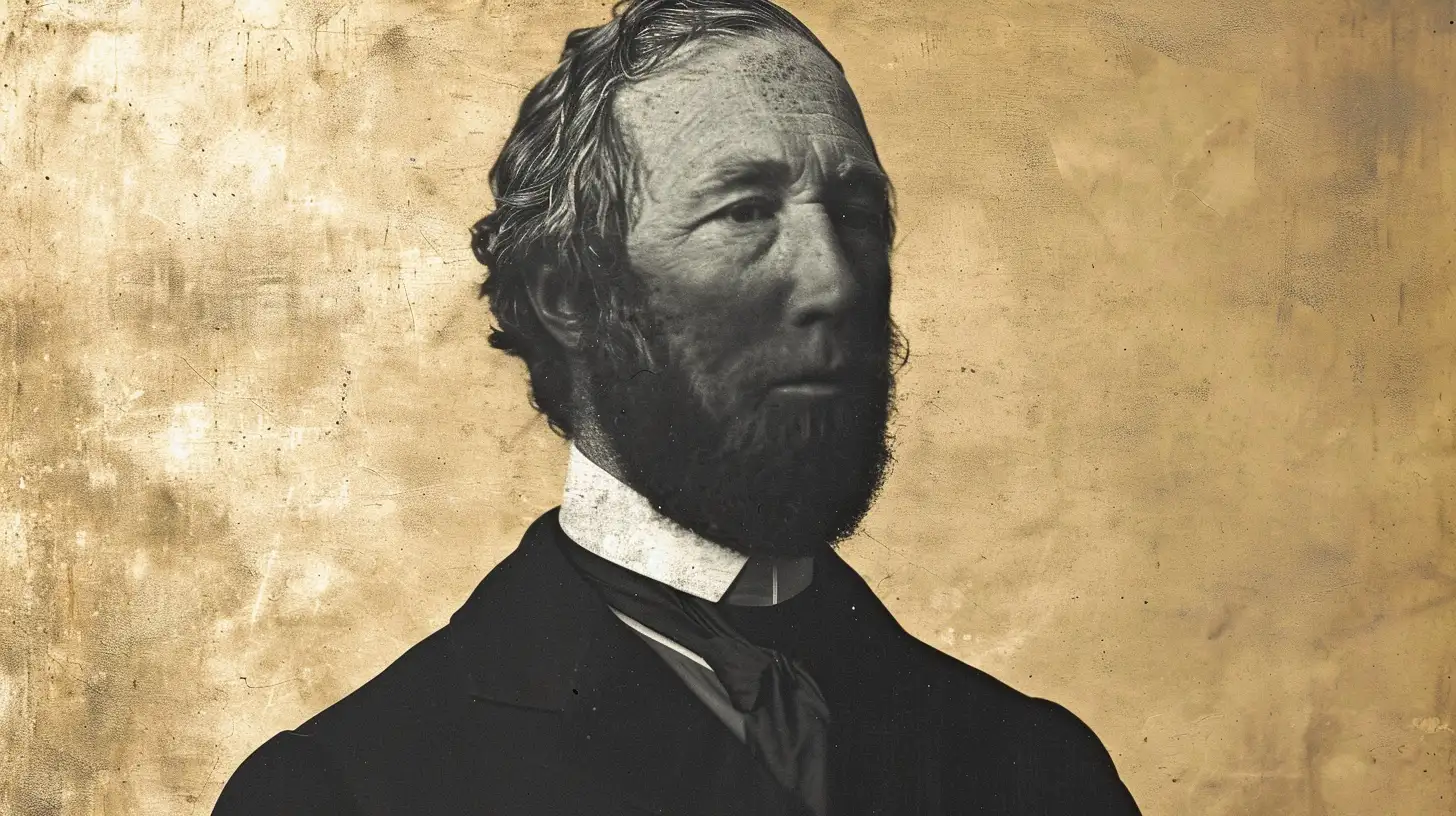 Bearded 19th-century man in dark coat and high collar, sepia portrait