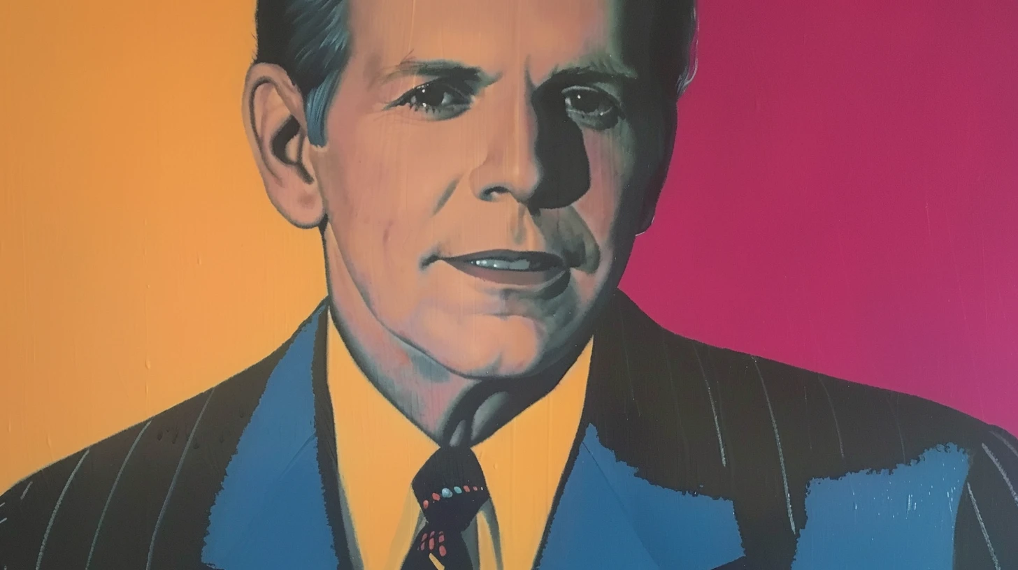 Pop art portrait of Russell E. Hogg, Mastercard president and CEO from 1980 to 1988