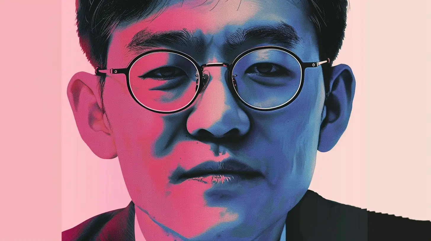 Duotone portrait of a man wearing round glasses © History Oasis Duotone pink and blue portrait of a man wearing round glasses