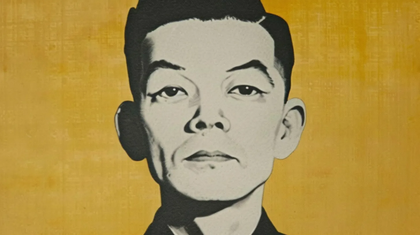 Illustrated portrait of a postwar businessman © History Oasis Stencil-style portrait of a young man on a yellow background