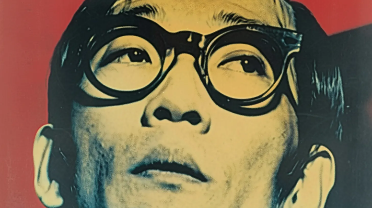 Illustrated portrait of a 1960s businessman © History Oasis Pop-art portrait of a man in thick round glasses looking upward
