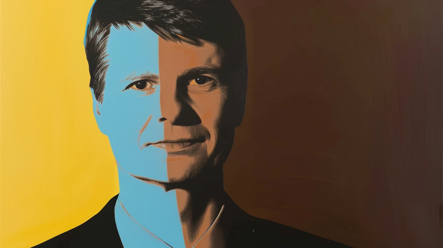 Harald Krüger, BMW CEO © History Oasis Harald Krüger portrait, face split blue and brown on yellow