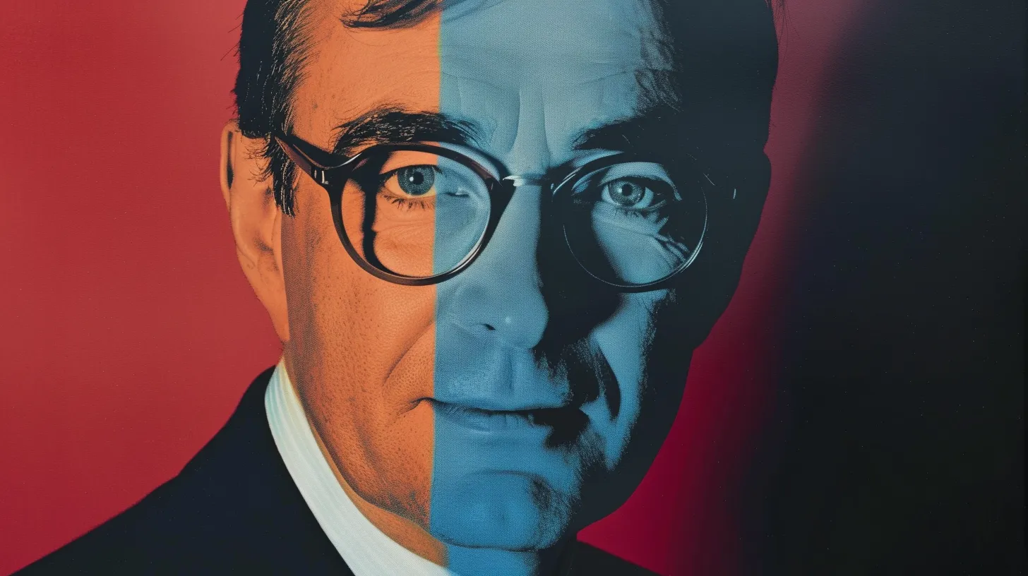 Norbert Reithofer, BMW CEO © History Oasis Norbert Reithofer portrait in round glasses, face split orange and blue