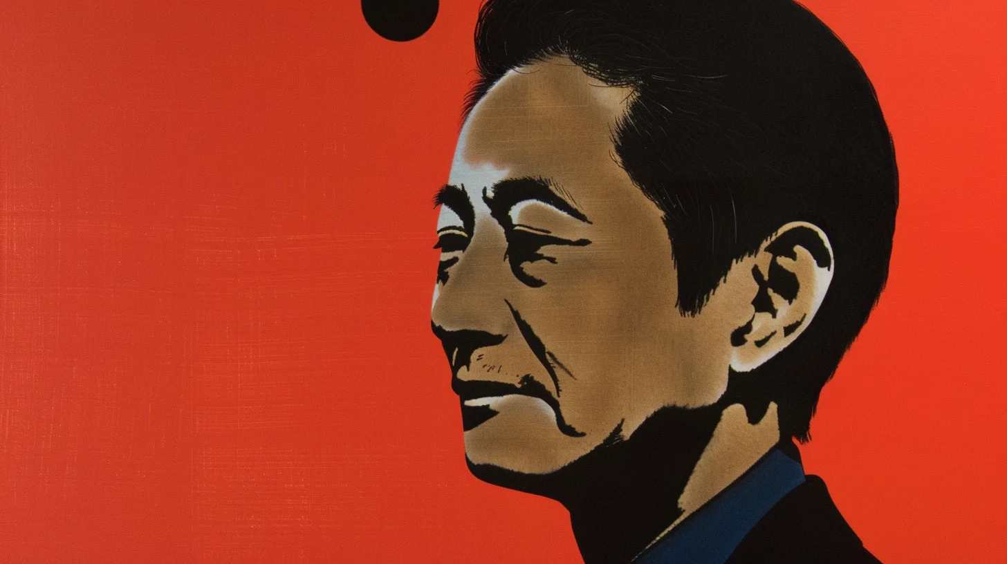 Nobuyuki Idei portrait in profile, dark suit against red background
