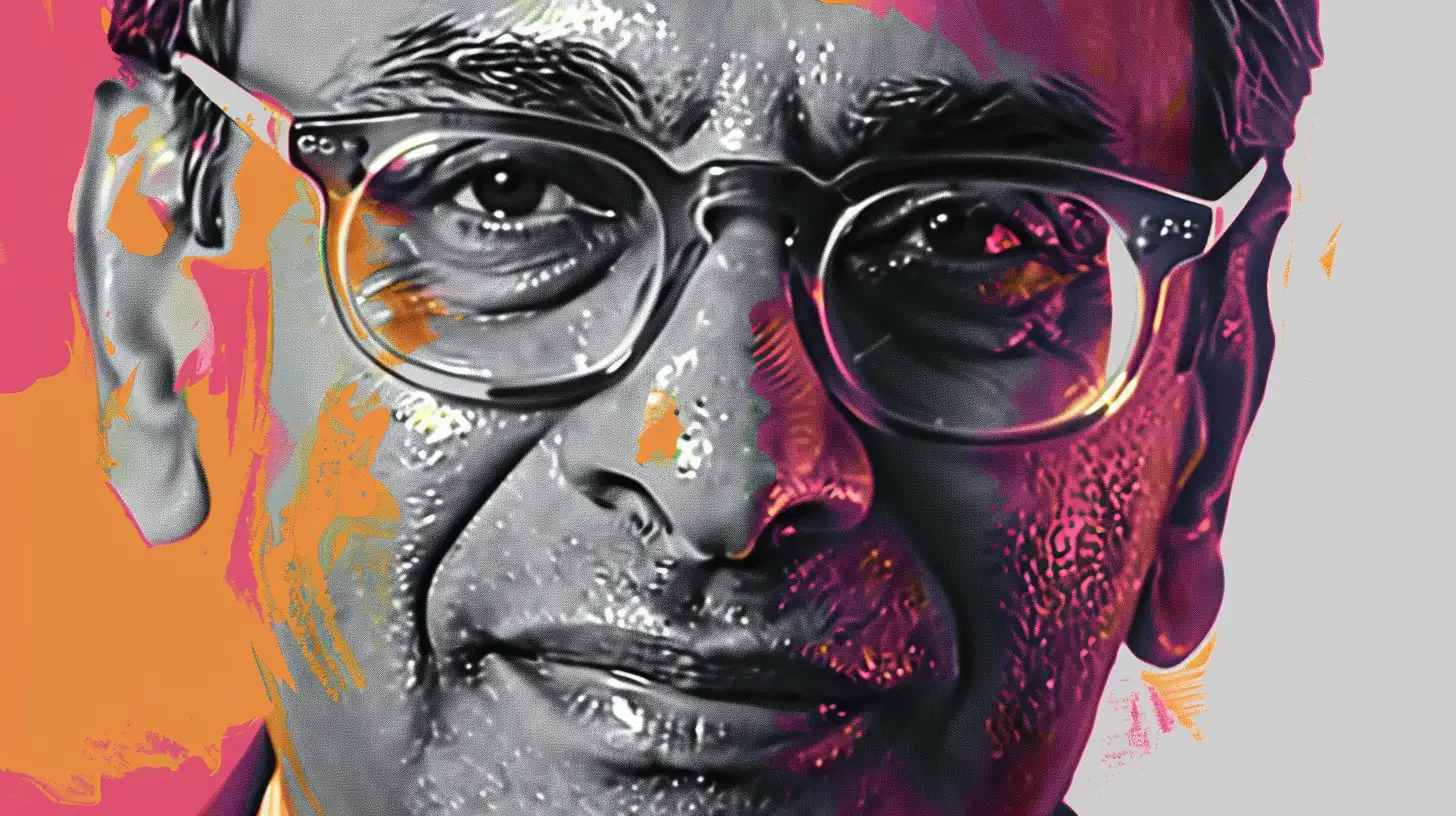 Illustrated portrait of a man in glasses © History Oasis Illustrated close-up portrait of man in glasses, pink and orange tones