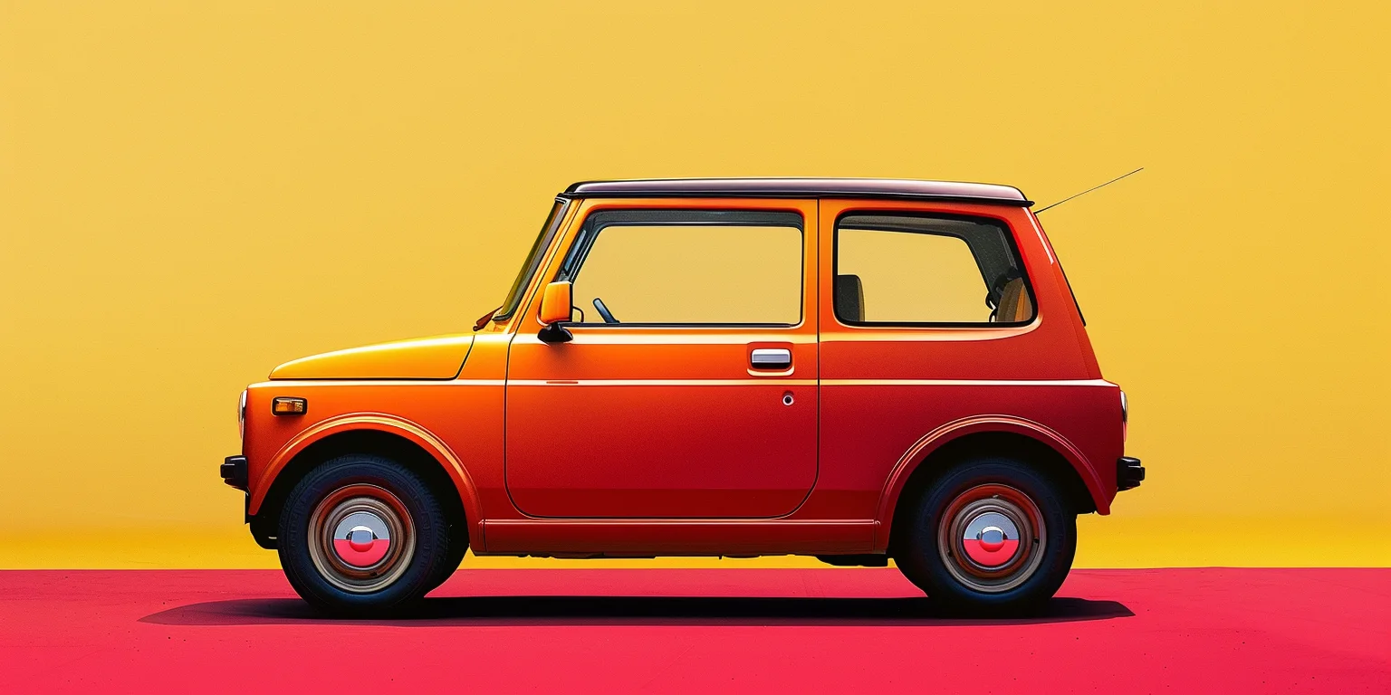 vintage orange Suzuki kei car illustration in side profile