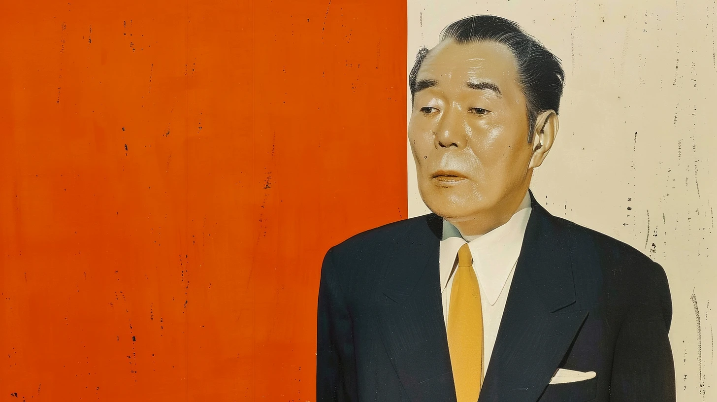 Shunzo Suzuki portrait in dark suit and yellow tie