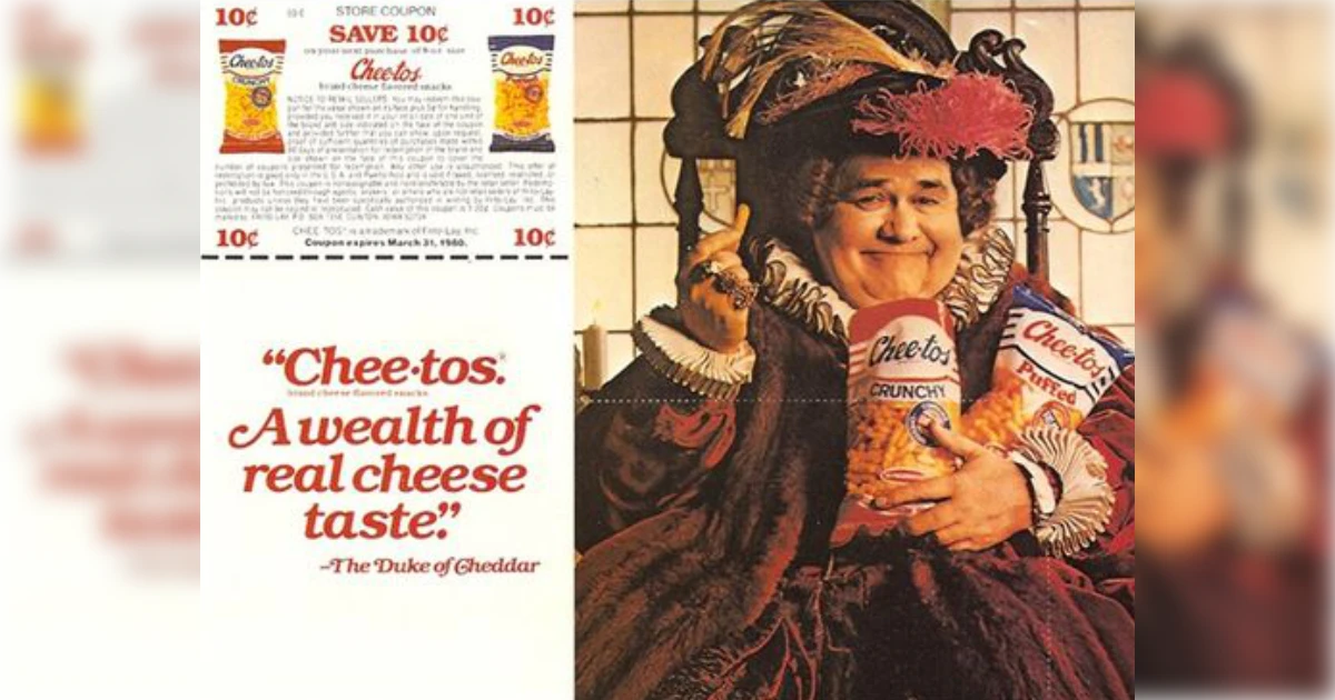 Duke of Cheddar Chee-tos magazine ad with a 10-cent store coupon