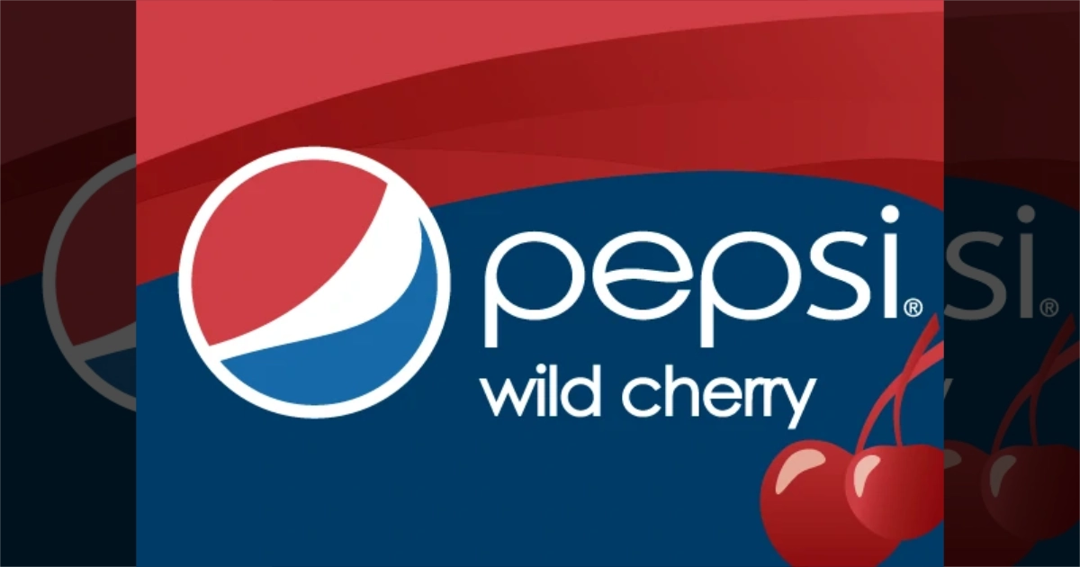 Pepsi Wild Cherry logo on blue background with red cherries