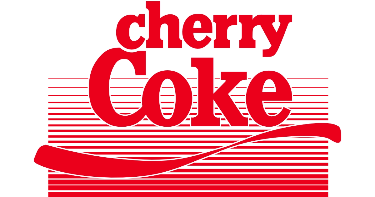 Original red Cherry Coke logo with wave above horizontal stripes