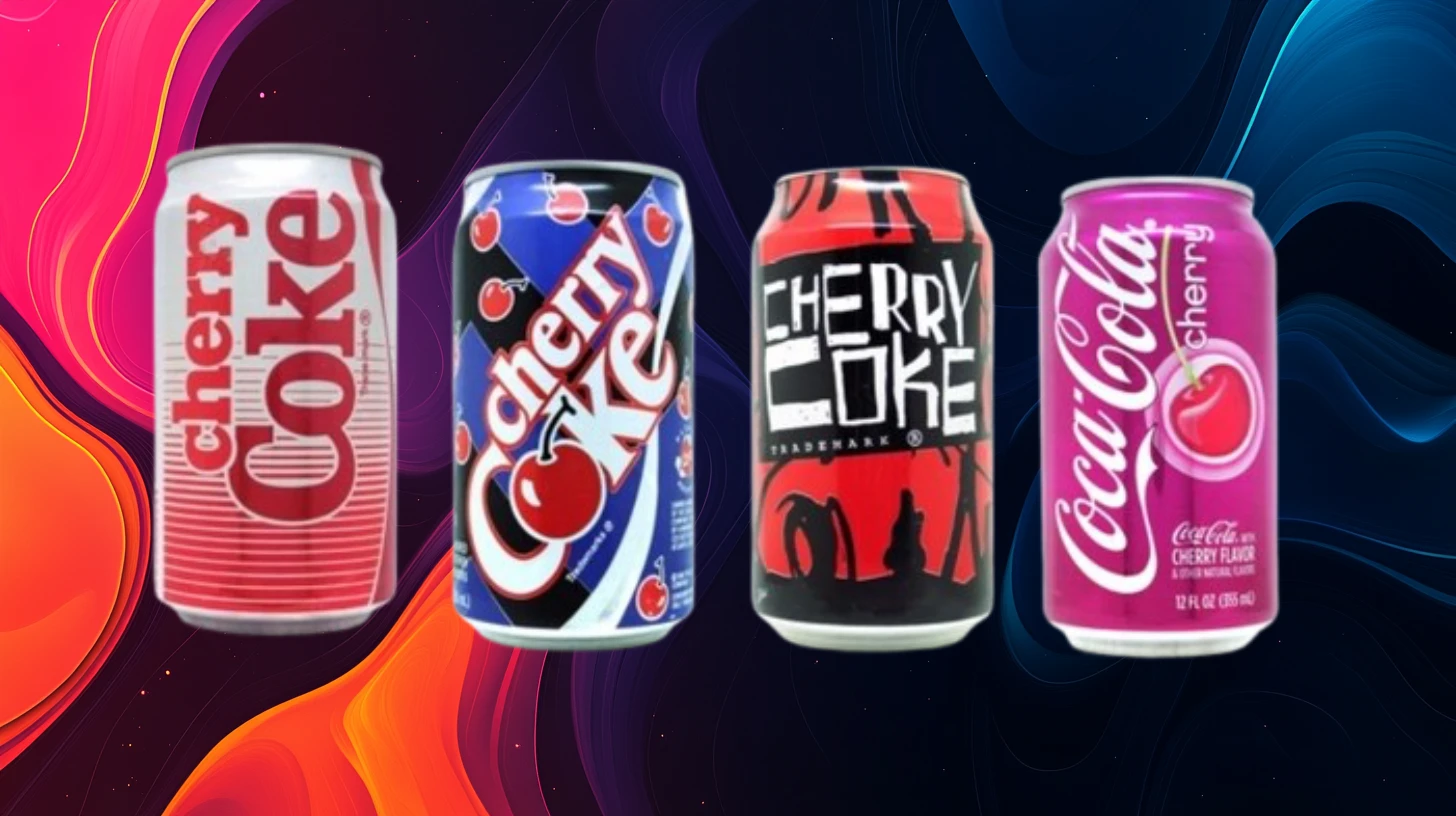 Four Cherry Coke can designs from 1985 through Coca-Cola Cherry