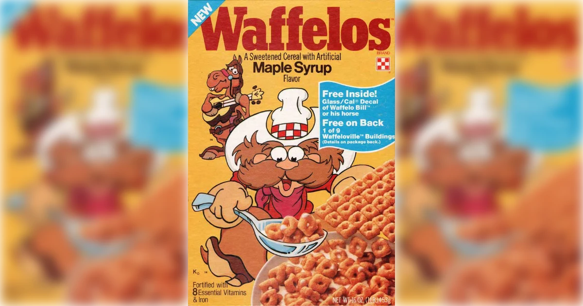 Ralston Ralston Waffelos maple syrup cereal box with Waffelo Bill mascot