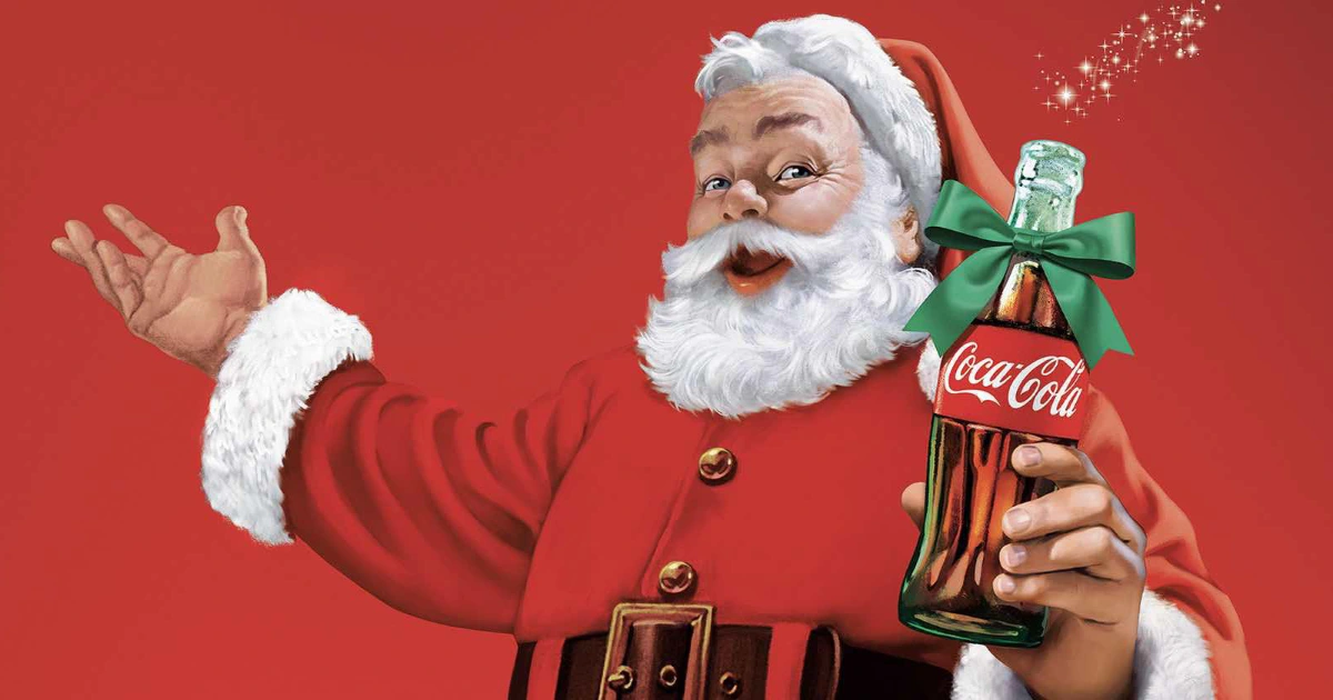 The Coca-Cola Company Vintage Coca-Cola Christmas ad with Santa Claus holding a Coke bottle