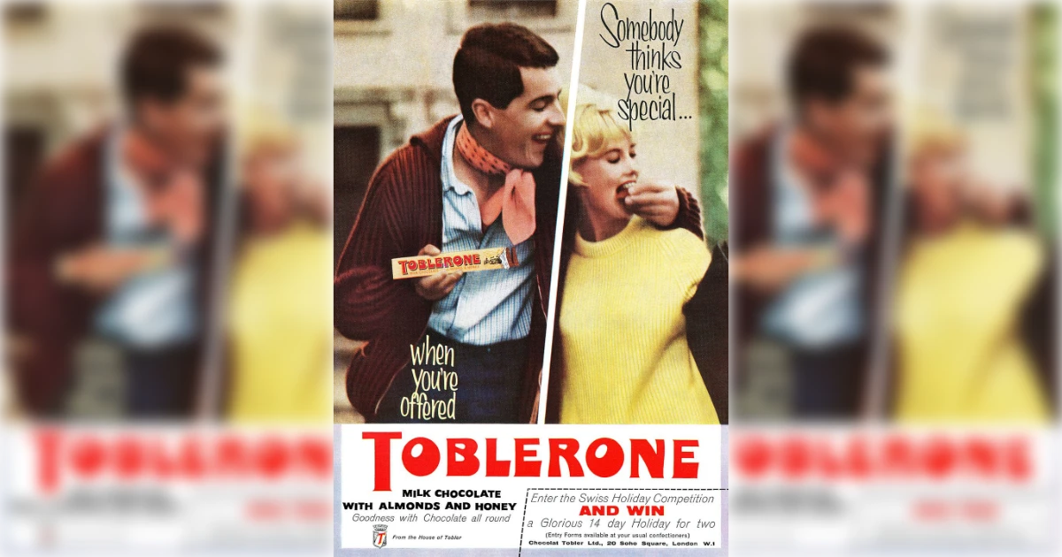 Toblerone Vintage Toblerone print ad with a couple sharing a chocolate bar