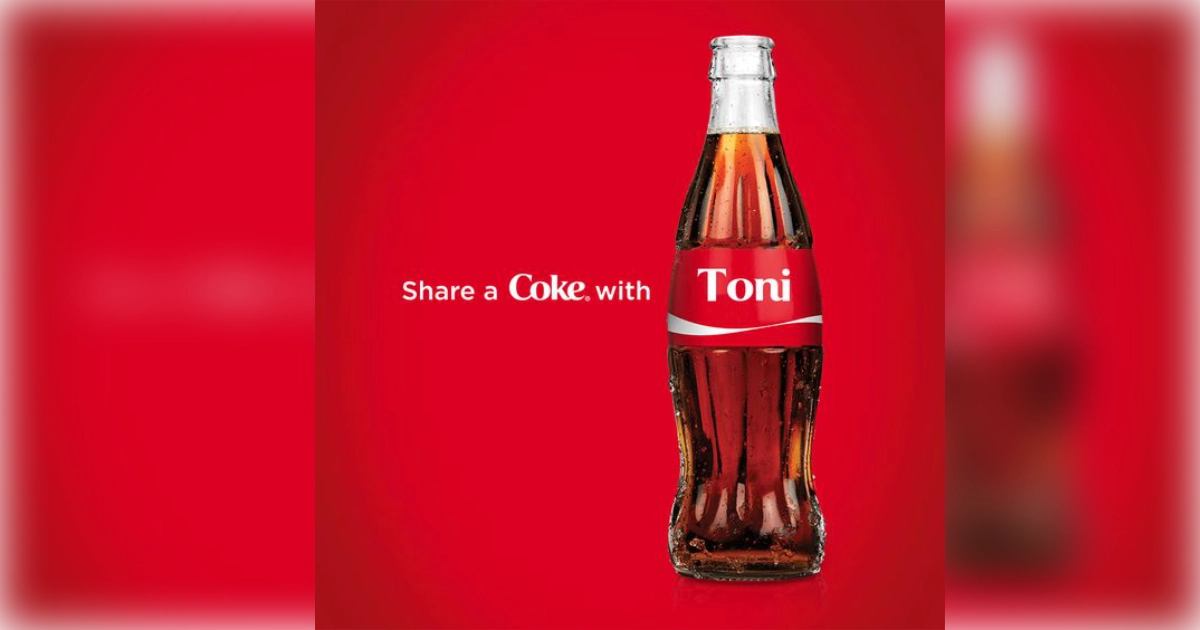 The Coca-Cola Company Share a Coke with Toni glass Coca-Cola bottle on red background