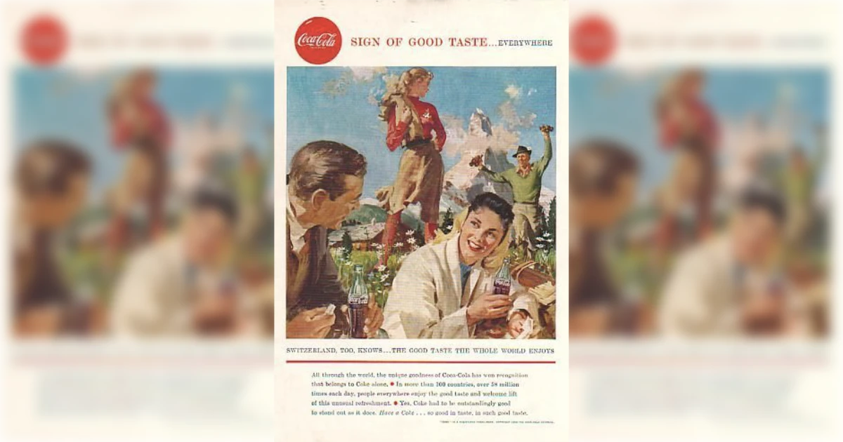 The Coca-Cola Company 1958 Coca-Cola Sign of Good Taste ad set in the Swiss Alps