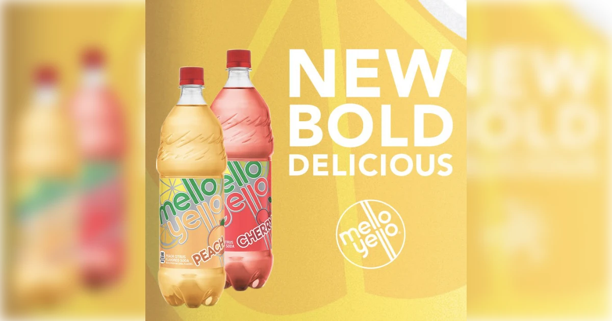 The Coca-Cola Company Mello Yello Peach and Cherry soda bottles in a New Bold ad