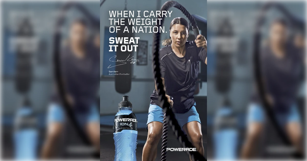 The Coca-Cola Company Sam Kerr pulling battle ropes in Powerade Sweat It Out ad