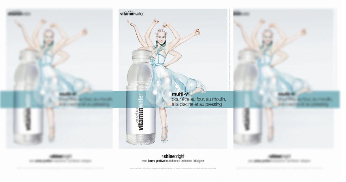The Coca-Cola Company French vitaminwater multi-v print ad with model in bubble dress